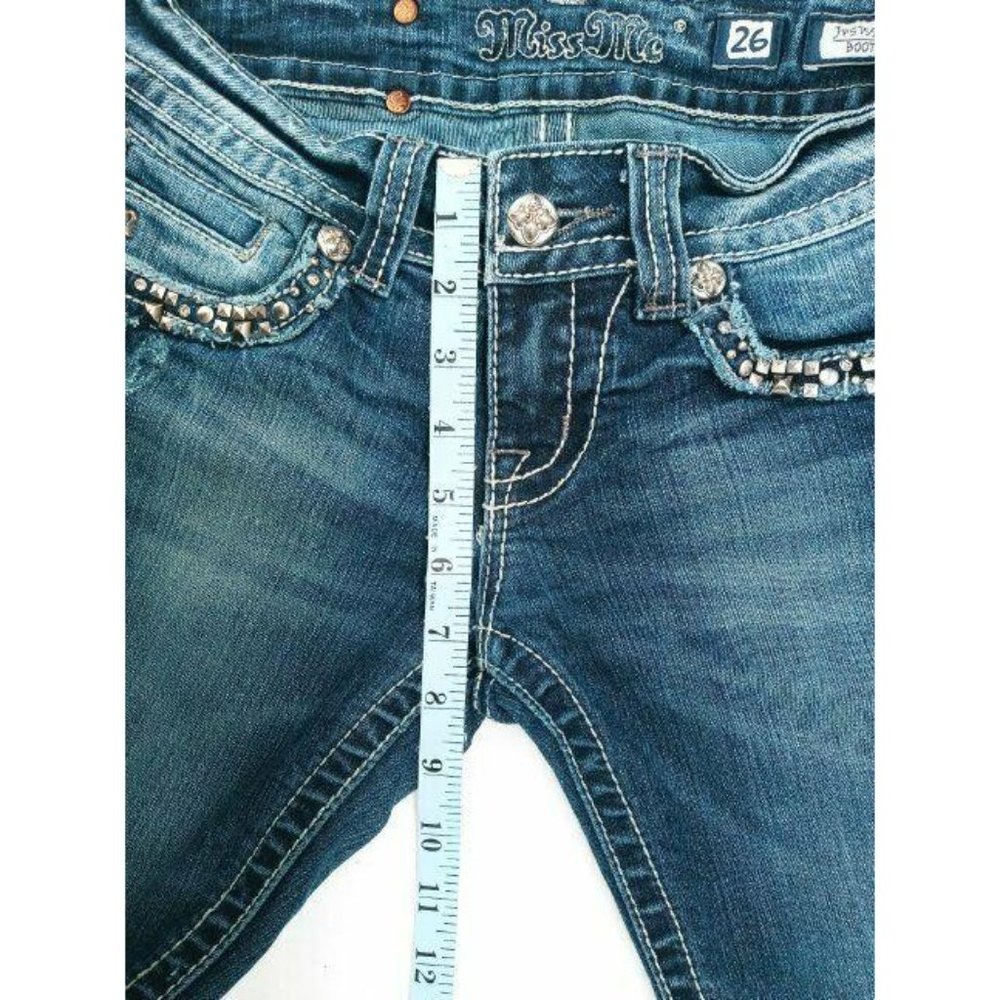 Miss Me Women's Jeans Bling Size 26 JP5755B Boot Rhinestone Distressed Back Flap - Picture 9 of 12